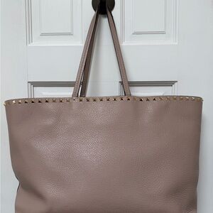 Valentino Studded Taupe Leather Tote Bag - Women. Needs TLC.